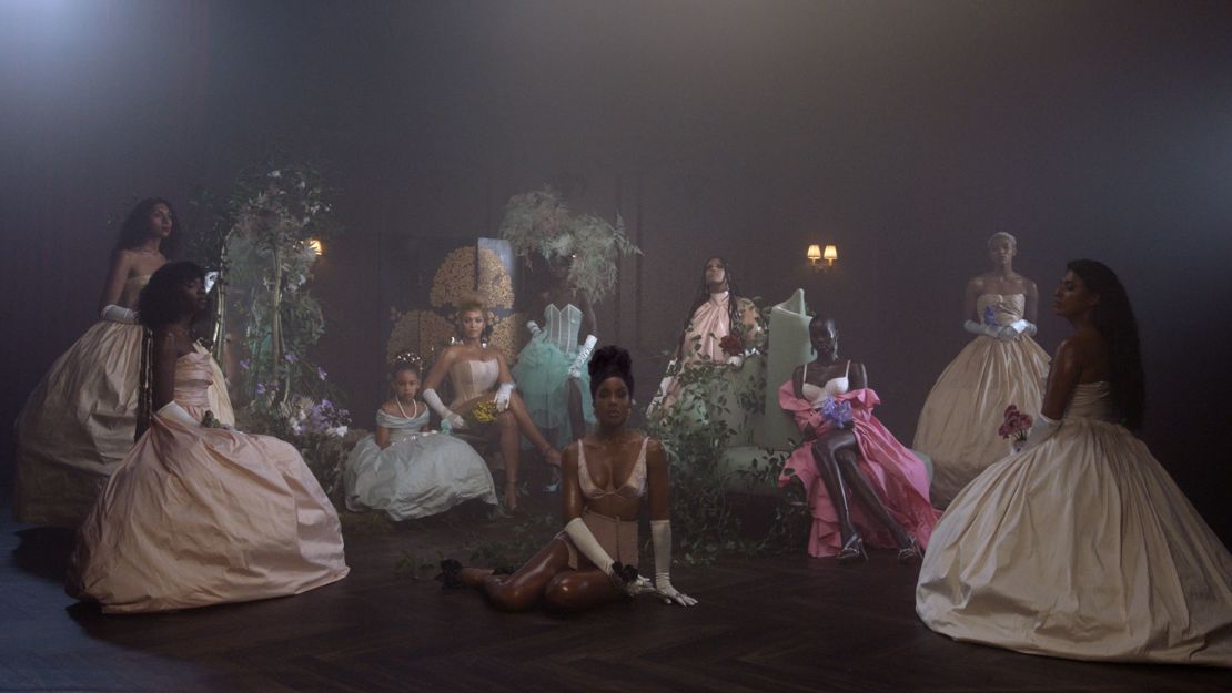 Women, including Beyoncé, Blue Ivy Carter and Kelly Rowland, don debutante-style outfits for "Brown Skin Girl."