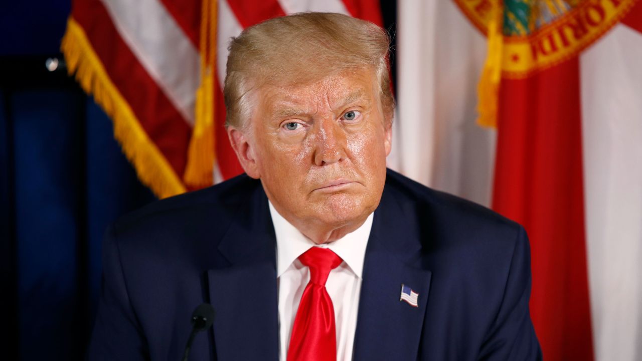 President Donald Trump participates in a roundtable discussion on the coronavirus outbreak and storm preparedness at Pelican Golf Club in Belleair, Fla., Friday, July 31, 2020.