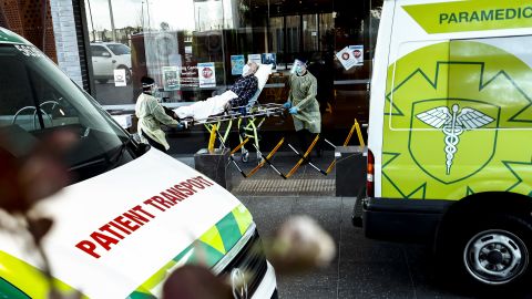 A resident of a care facility is taken to hospital on Tuesday as coronavirus grips Victoria. 