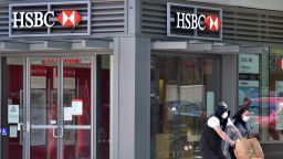 NEW YORK, NEW YORK - JUNE 17: Scene of an HSBC branch on Wednesday, June 17, 2020. According to Reuters news agency, HSBC, the biggest bank in Europe plans to eliminate 35,000 jobs worldwide, as it continues to struggle with the impact of the coronavirus. The value of HSBC stock has fallen by over 25% since the onset of the pandemic.  (Photo by Joana Toro/VIEWpress via Getty Images)