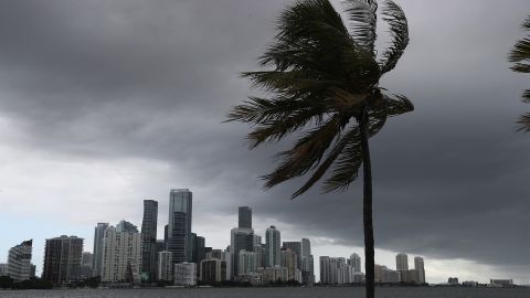 Storm clouds seen over Miami as Hurricane Isaias approached the east coast of Florida on August 01, 2020.