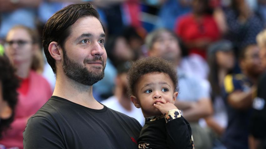 PERTH, AUSTRALIA - JANUARY 03: Serena Williams's husband Alexis Ohanian, holds their daughter Alexis Olympia Ohanian Jr. following the women's singles match between Serena Williams of the United States and Katie Boulter of Great Britain during day six of the 2019 Hopman Cup at RAC Arena on January 03, 2019 in Perth, Australia. (Photo by Paul Kane/Getty Images)