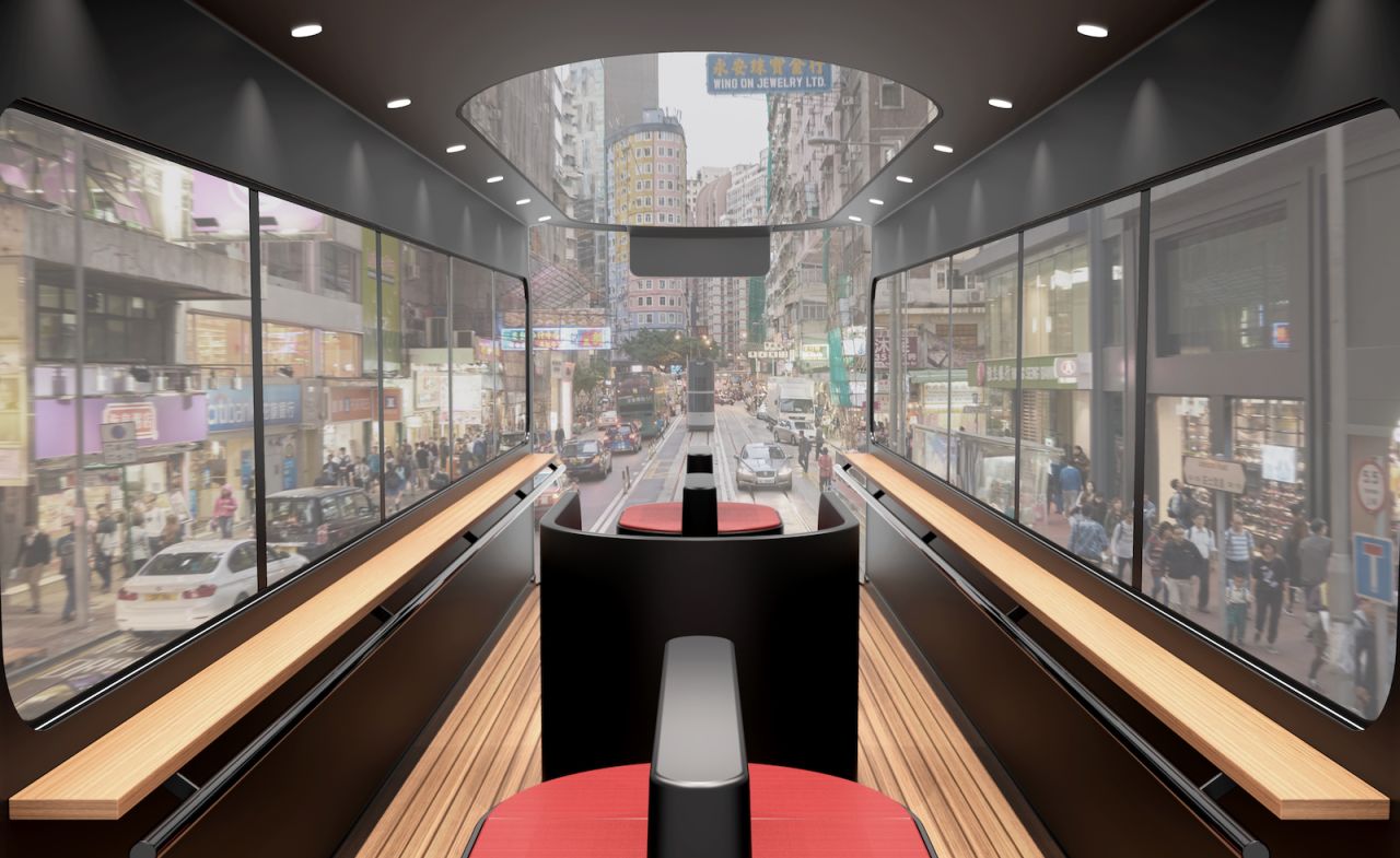 Ponti Design Studio's reimagined tram features panoramic windows, as seen in this rendering. 