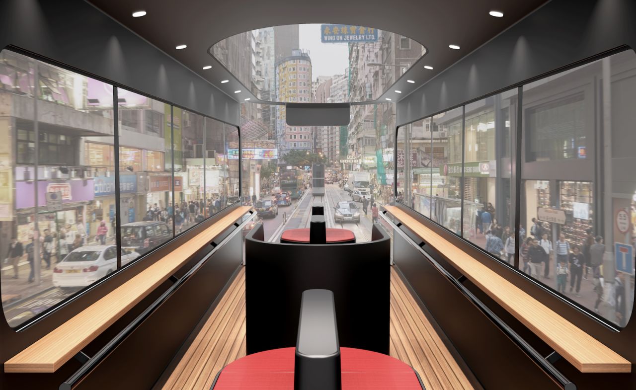 Ponti Design Studio's reimagined tram features panoramic windows, as seen in this rendering.