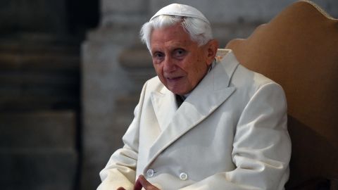 Pope Emeritus Benedict XVI arrives at St Peter's basilica before the opening of the "Holy Door" by Pope Francis to mark the start of the Jubilee Year of Mercy, on December 8, 2015 in Vatican. (VINCENZO PINTO/AFP via Getty Images)