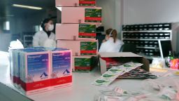 Boxes of hydroxychloroquine and chloroquine are seen at the pharmacy of the Nossa Senhora da Conceicao hospital in Porto Alegre, Brazil, on May 26, 2020.
