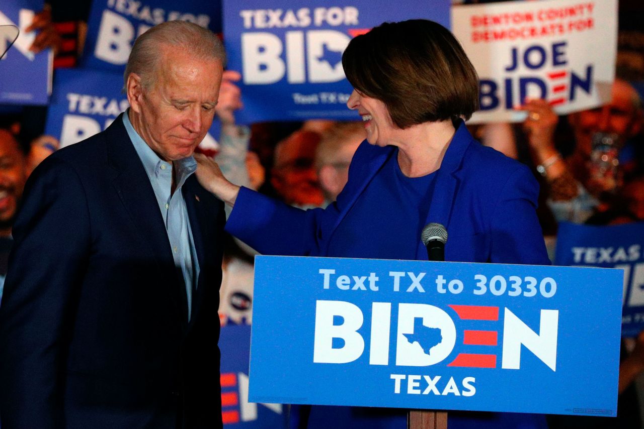 Klobuchar endorses former Vice President Joe Biden in March 2020.