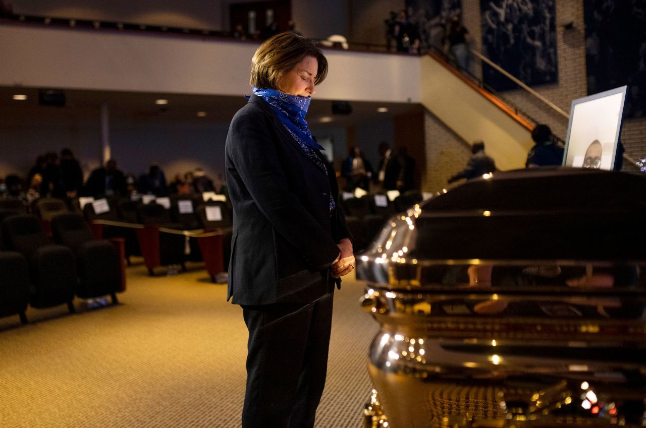 Klobuchar pays her respects to George Floyd before a <a href="http://www.cnn.com/2020/06/04/us/gallery/george-floyd-memorial-services/index.html" target="_blank">memorial service</a> in Minneapolis in June 2020.