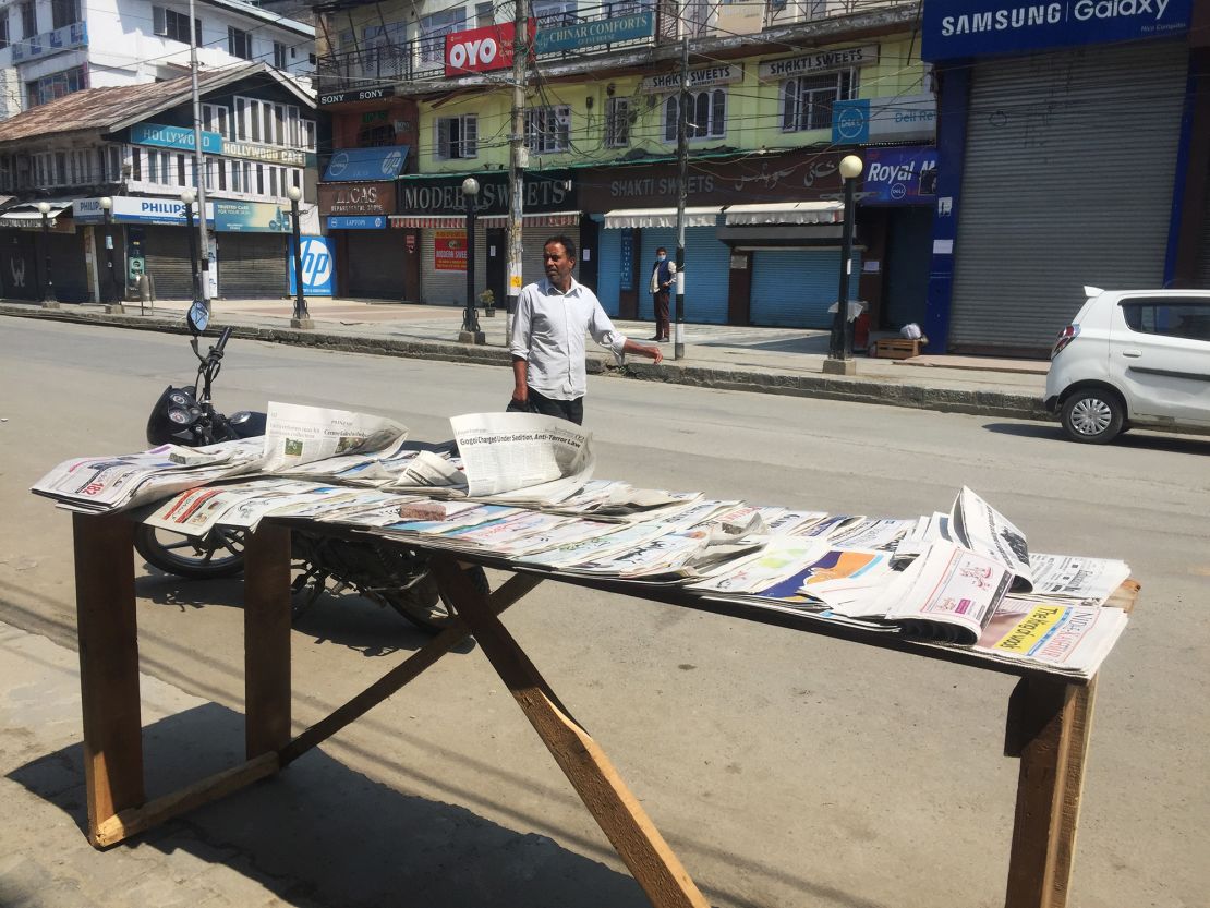 Newspapers for sale in Srinagar in 2020.