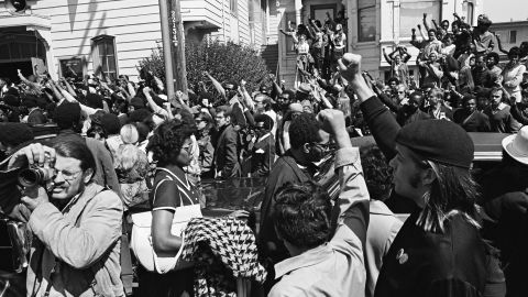 People gather for the funeral of George Jackson in Oakland, California, in 1971.