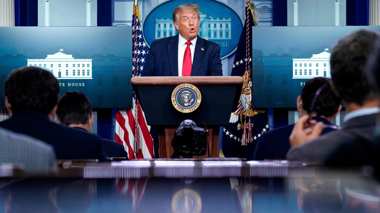 WASHINGTON, DC - AUGUST 03: U.S. President Donald Trump speaks during a news conference in the James Brady Press Briefing Room of the White House on August 3, 2020 in Washington, DC. With enhanced federal unemployment benefits now expired, Trump administration officials and Democratic Congressional leaders continue to negotiate on an extension of the unemployment benefits and an additional coronavirus economic stabilization and relief package.  (Photo by Drew Angerer/Getty Images)