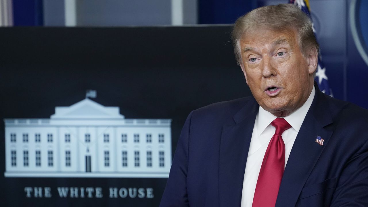 WASHINGTON, DC - AUGUST 03: U.S. President Donald Trump speaks during a news conference in the James Brady Press Briefing Room of the White House on August 3, 2020 in Washington, DC. With enhanced federal unemployment benefits now expired, Trump administration officials and Democratic Congressional leaders continue to negotiate on an extension of the unemployment benefits and an additional coronavirus economic stabilization and relief package.  (Photo by Drew Angerer/Getty Images)