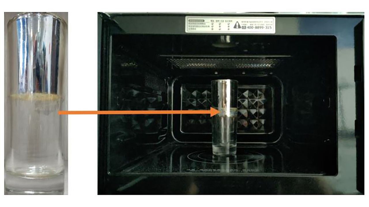The silver-plated cup helps liquids heat through uniformly in microwaves.