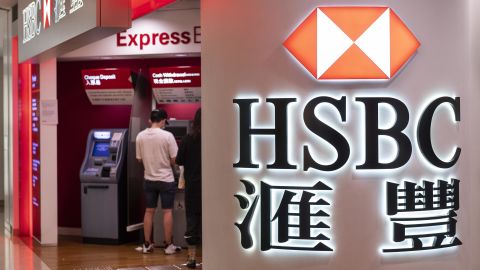 HSBC customers withdrawing money at a bank branch in Hong Kong in July.