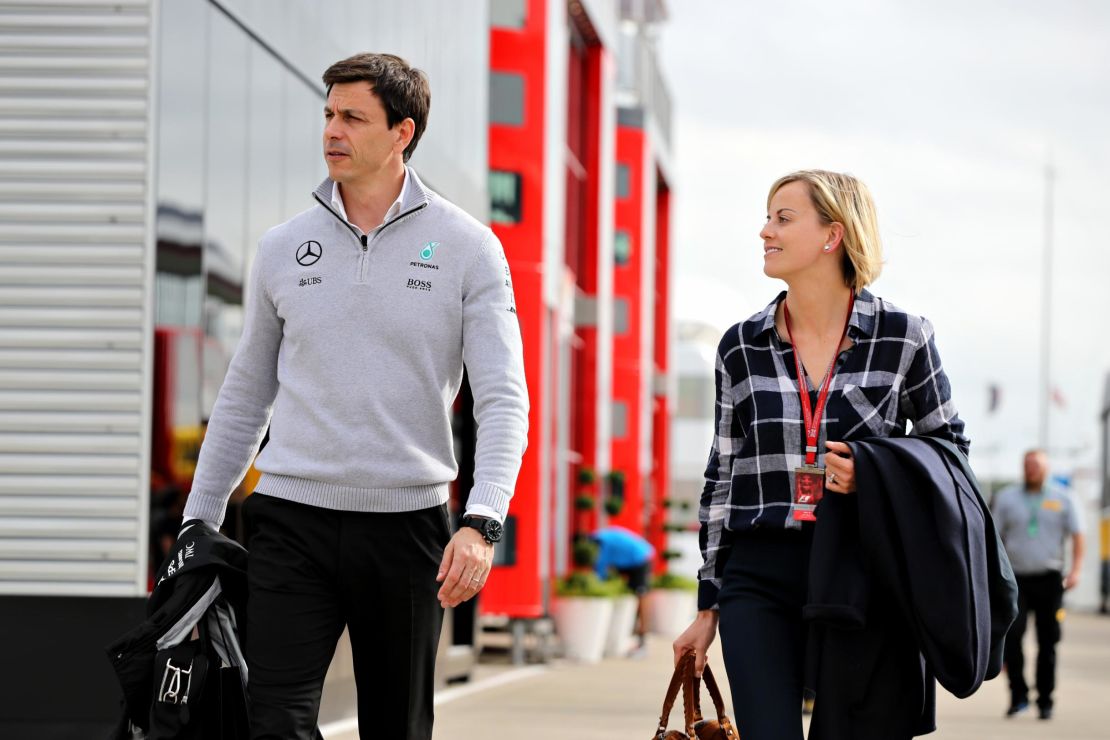 Toto and Susie Wolff in the Paddock during qualifying for the Formula 1 Grand Prix of Great Britain at Silverstone in July 9, 2016.