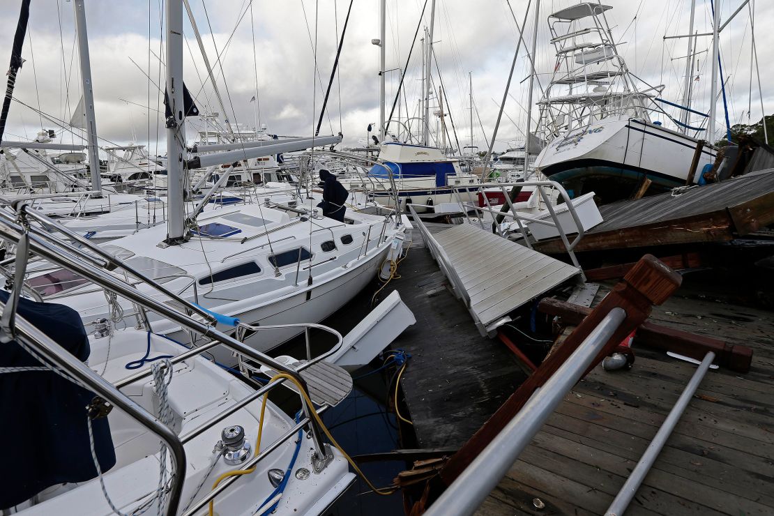 Boats at a marina in Southport, North Carolina, were piled on each other after Hurricane Isaias.