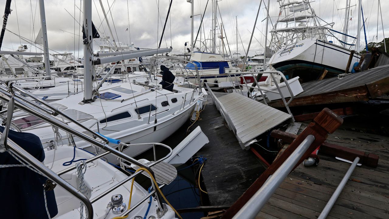 Boats at a marina in Southport, North Carolina, were piled on each other after Hurricane Isaias.