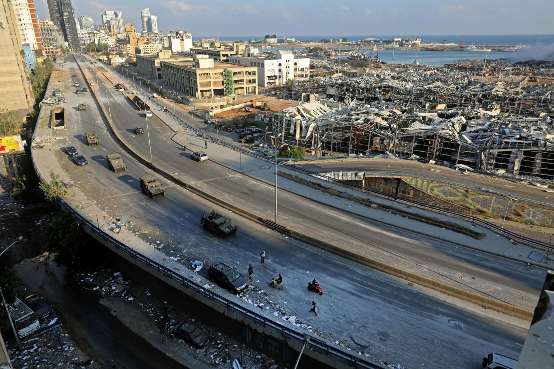 The aftermath of Tuesday's blast is seen at the port in Beirut.