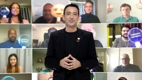 Samsung made dozens of fans part of its live-streamed launch, showing them on a large screen behind host and company executive Federico Castalegno.