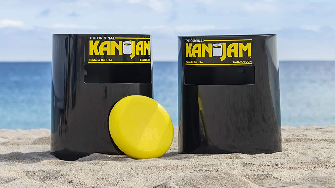 Kan Jam is a cross between cornhole and Frisbee that the family can play in the backyard.