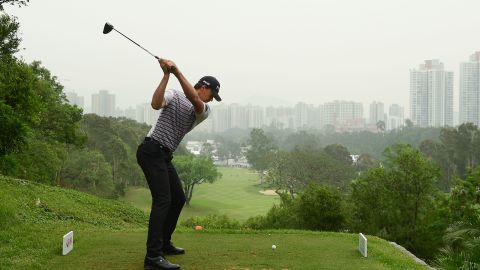 Victor Perez tees off during the final round of the Hong Kong Open at The Hong Kong Golf Club.