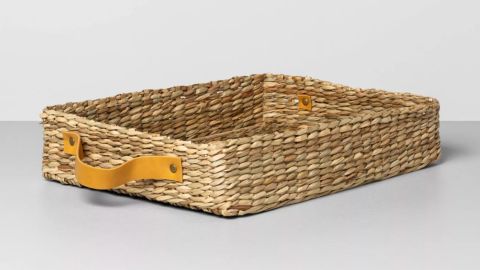 Hearth & Hand With Magnolia Rectangle Woven Tray With Leather Handles