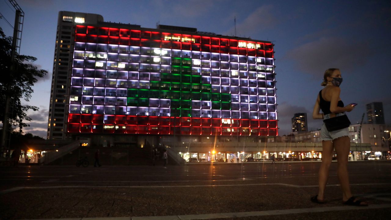 A municipality building in Tel Aviv was illuminated with the Lebanese flag on Wednesday evening.