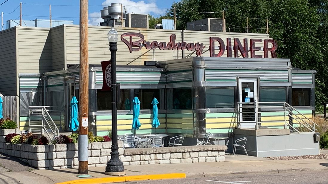 <strong>Broadway Diner:</strong> Located in downtown Baraboo, Wisconsin, this restored 1954 Silk City Diner turned its parking lot into a carhop service amid the pandemic. 