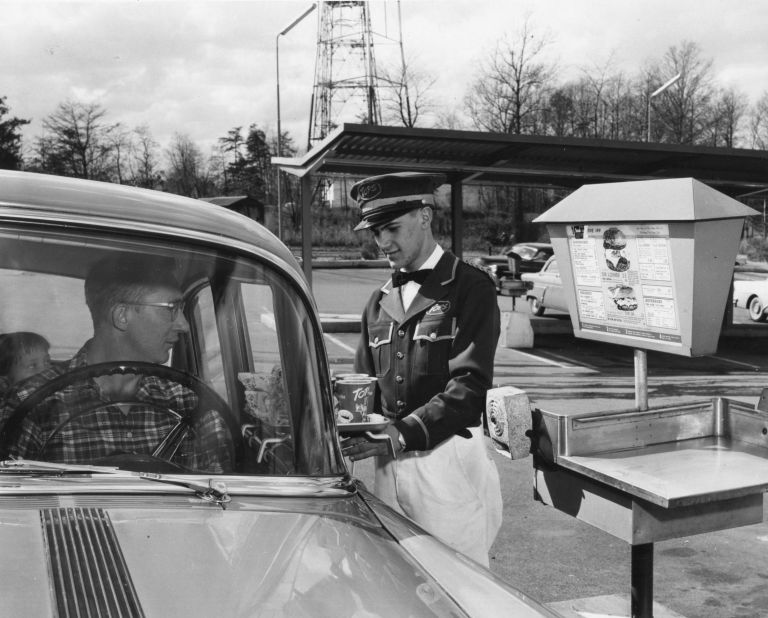 <strong>Carhop dining: </strong>The popularity of carhop dining evolved in America in tandem with the popularity of the automobile itself, predating the fast-food drive-through and reaching a peak in the years following World War II. 