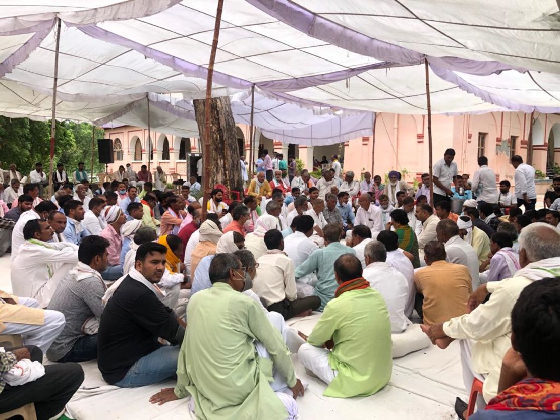 Hundreds of people attend a celebration in Bharatpur on July 23, 2020, the day after 11 policemen were sentenced to life in prison for Raj Man Singh's murder. 