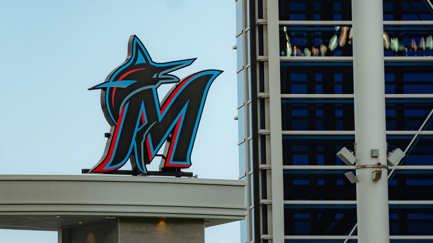 A general view of the Marlins logo in the outfield last year in Miami