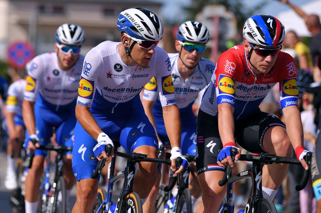 Jakobsen (right) competes in the first stage of the Tour of Poland.