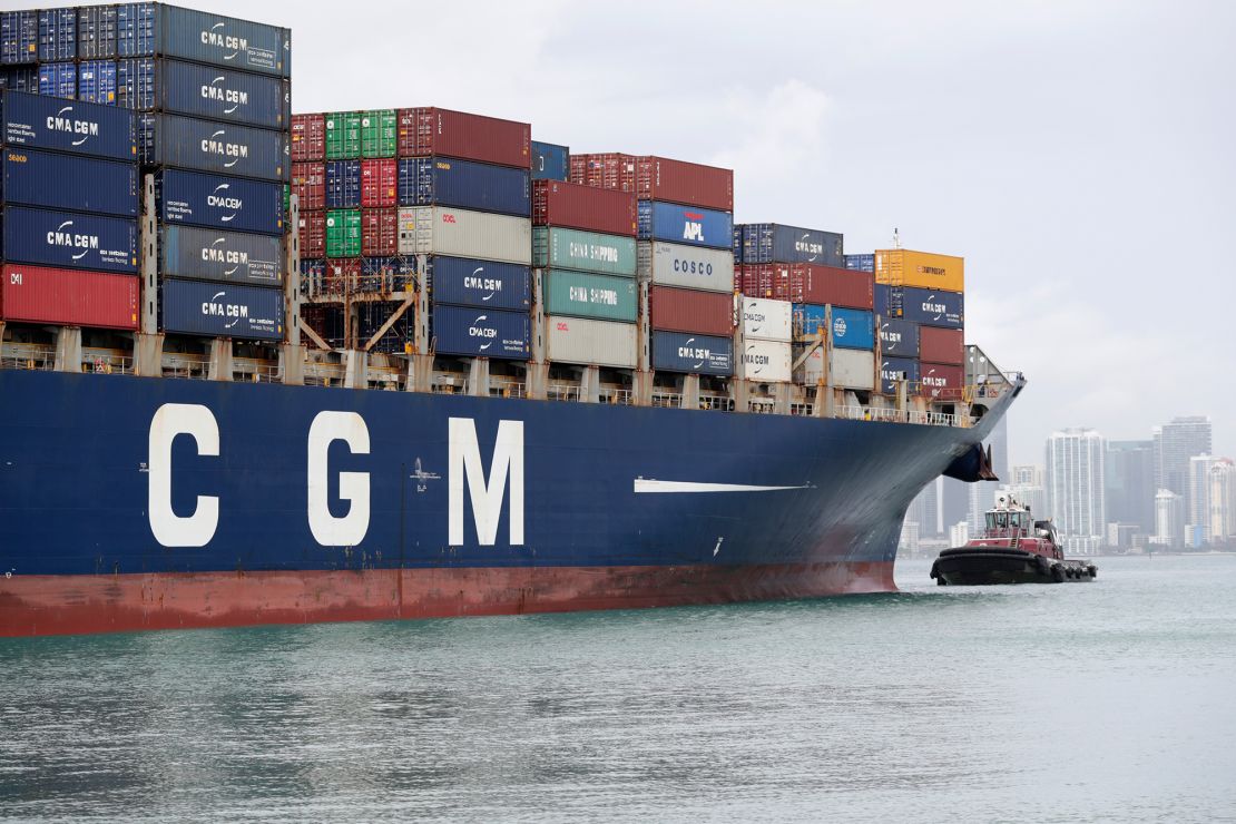 The CMA CGM Bianca  container ship entering Port Miami, Florida.