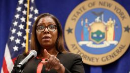 New York State Attorney General Letitia James takes a question after announcing that the state is suing the National Rifle Association during a press conference, Thursday, Aug. 6, 2020, in New York. James said that the state is seeking to put the powerful gun advocacy organization out of business over allegations that high-ranking executives diverted millions of dollars for lavish personal trips, no-show contracts for associates and other questionable expenditures. (AP Photo/Kathy Willens)
