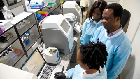 Scientists at the African Centre of Excellence for Genomics of Infectious Diseases in Nigeria  analyse COVID-19 samples.