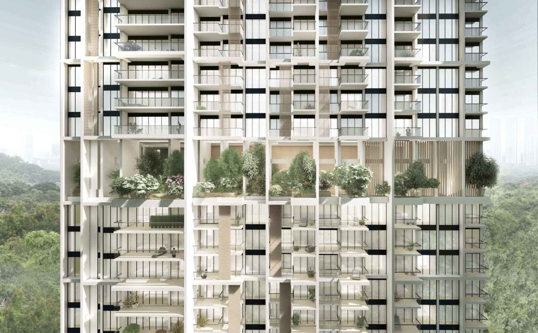 The towers' facades will feature balconies, sun-shading screens and a number of "sky terraces" filled with trees and plant life.
