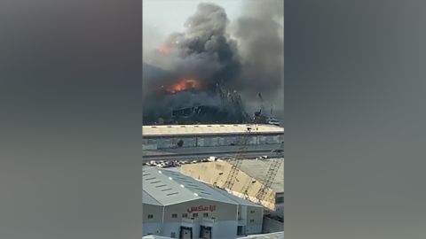 The first explosion, as seen in Lina Alameh's video.