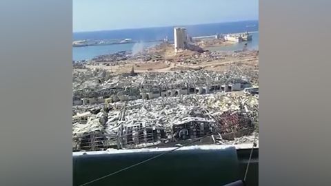 The remains of the port of Beirut, as seen from the apartment balcony.