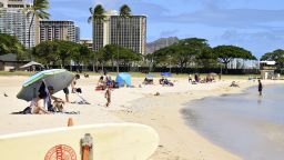 Fewer-than-usual people are seen at Ala Moana Beach in Honolulu, Hawaii, on July 29, 2020, amid the novel coronavirus outbreak. (Photo by Kyodo News/Sipa USA)
