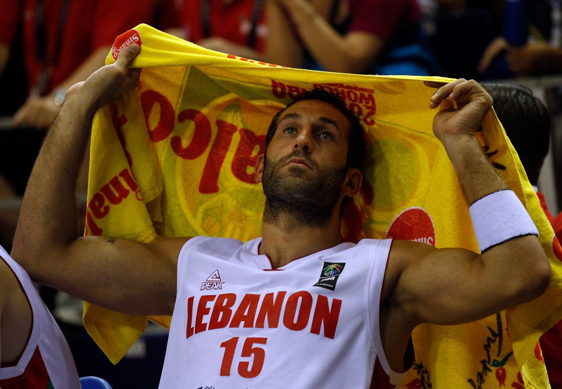 Fadi El Khatib from Lebanon reacts after their FIBA Basketball World Championship game against Spain in Izmir September 1, 2010. Spain won the match 91-57.      REUTERS/Sergio Perez (TURKEY  - Tags: SPORT BASKETBALL)