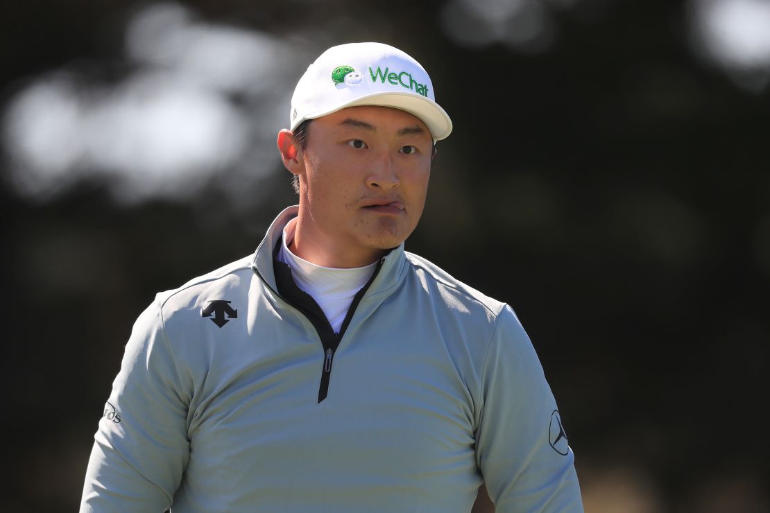 Haotong Li of China led the way at the halfway stage of the PGA Championship after a sparkling five-under 65 in his second round but his sponsorship from WeChat provoked questions from the media.