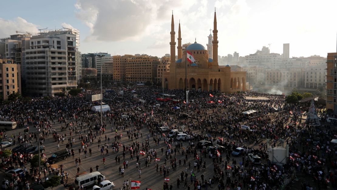Demonstrators gather at a protest in Beirut on Saturday. 