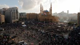 Demonstrators gather during a protest following Tuesday's blast, in Beirut, Lebanon August 8, 2020. REUTERS/Thaier Al-Sudani