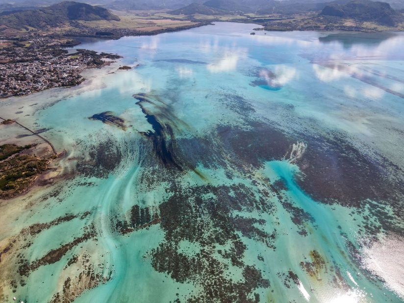 This aerial photo shows a large patch of leaked oil on August 8.