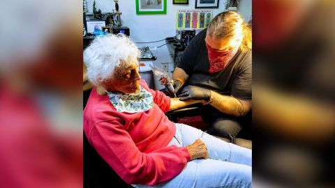 Dorothy Pollack getting her first tattoo.