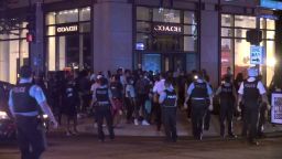 Police disperse a crowd of people on August 10, 2020 in Chicago, Illinois