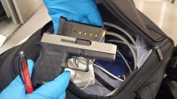 A handgun found by the Transportation Security Administration in carry-on baggage at Philadelphia International Airport. 