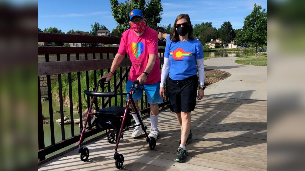 Kenneth Felts with his daughter, Rebecca Mayes, at the 2020 Denver Pride Virtual 5K.