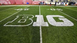 BLOOMINGTON, IN - NOVEMBER 23: The Big Ten Conference logo at Memorial Stadium following a college football game between the Michigan Wolverines and Indiana Hoosiers on November 23, 2019, at Memorial Stadium in Bloomington, IN.(Photo by James Black/Icon Sportswire via Getty Images)