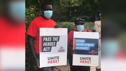 Protesters on July 30 during a demonstration planned by labor union Unite Here which represents about 300,000 hospitality workers.